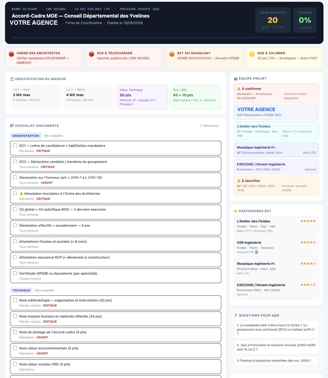 Exemple de fiche de coordination DCE – Le Coordinateur ARCHI-FLOW